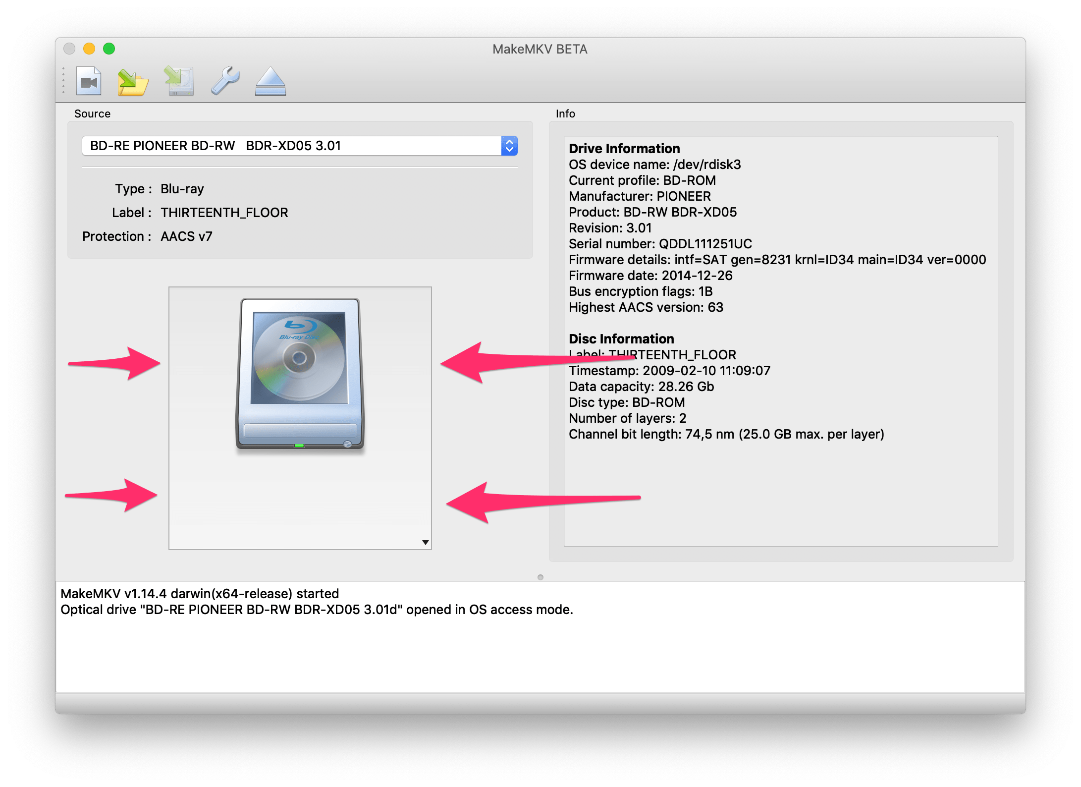 MakeMKV launch screen showing a disc ready to scan.