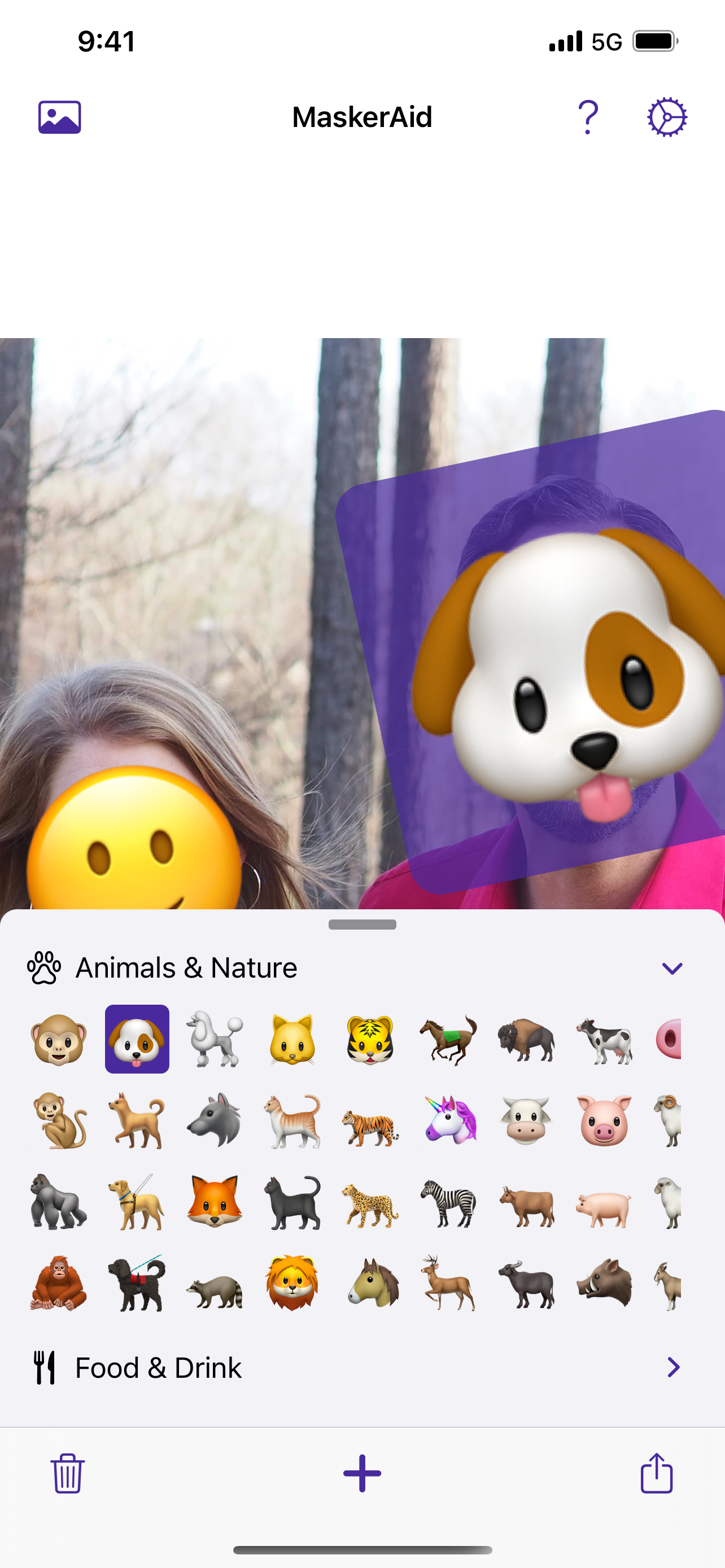 MaskerAid's drawer allowing you to choose an emoji