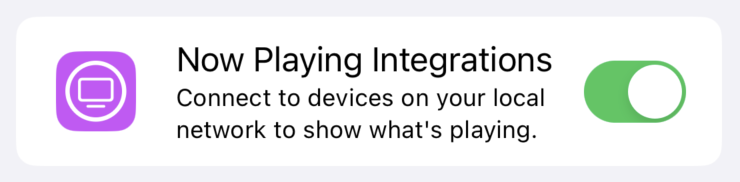 Screenshot of the integrations switch in settings