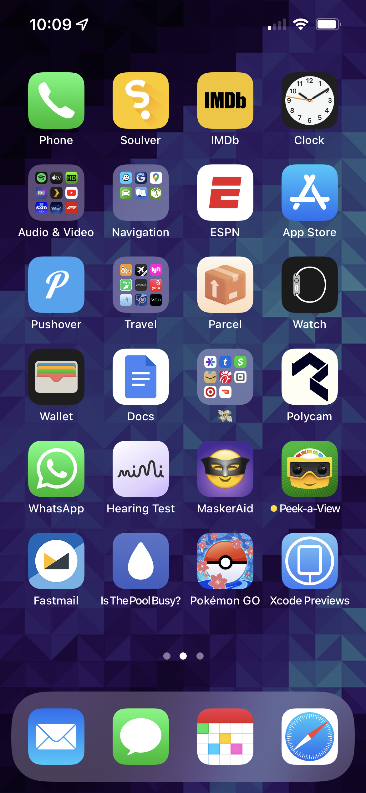 Home screen that is full of icons, with four folders.