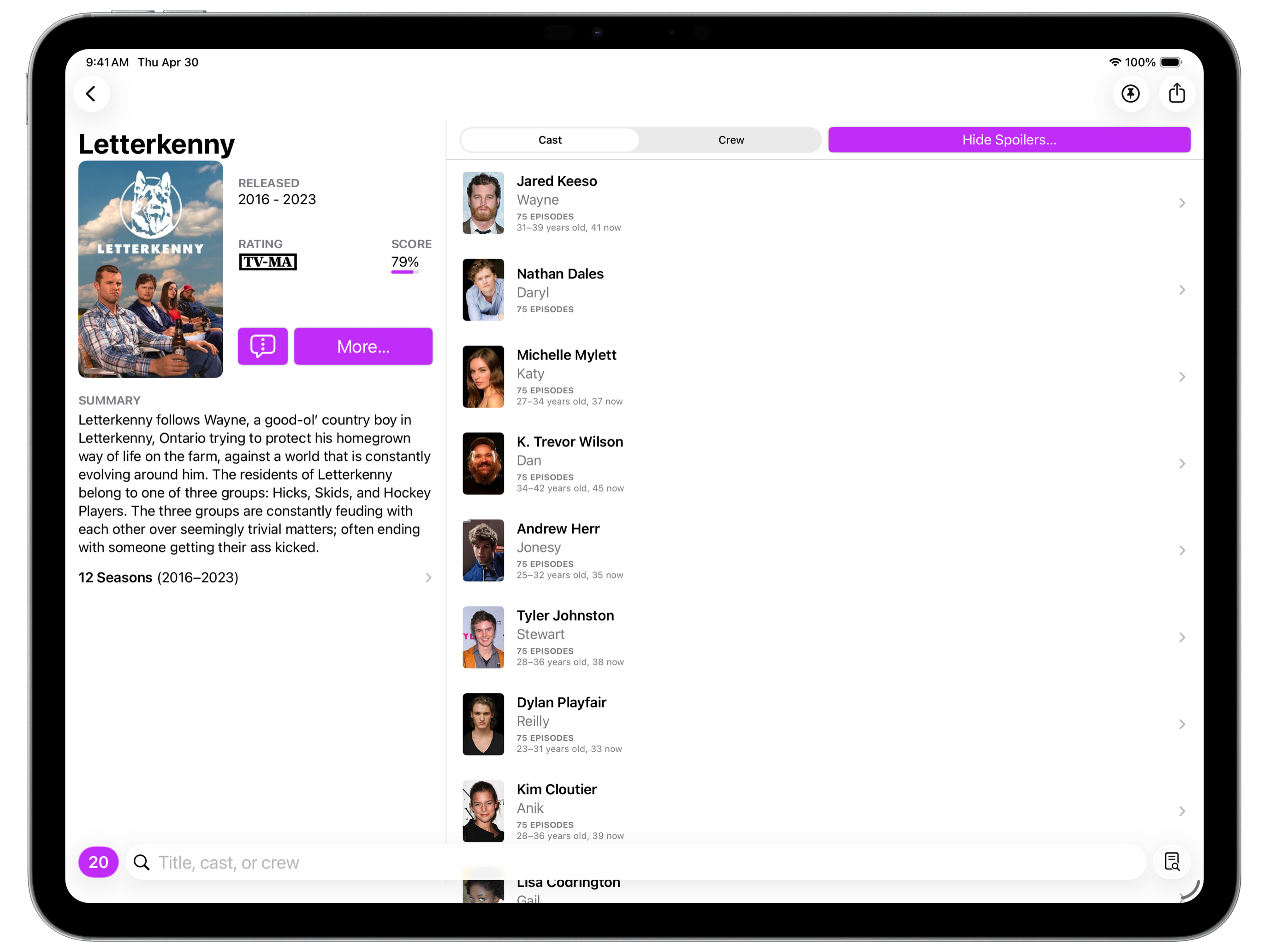 Screenshot of the iPad landscape layout